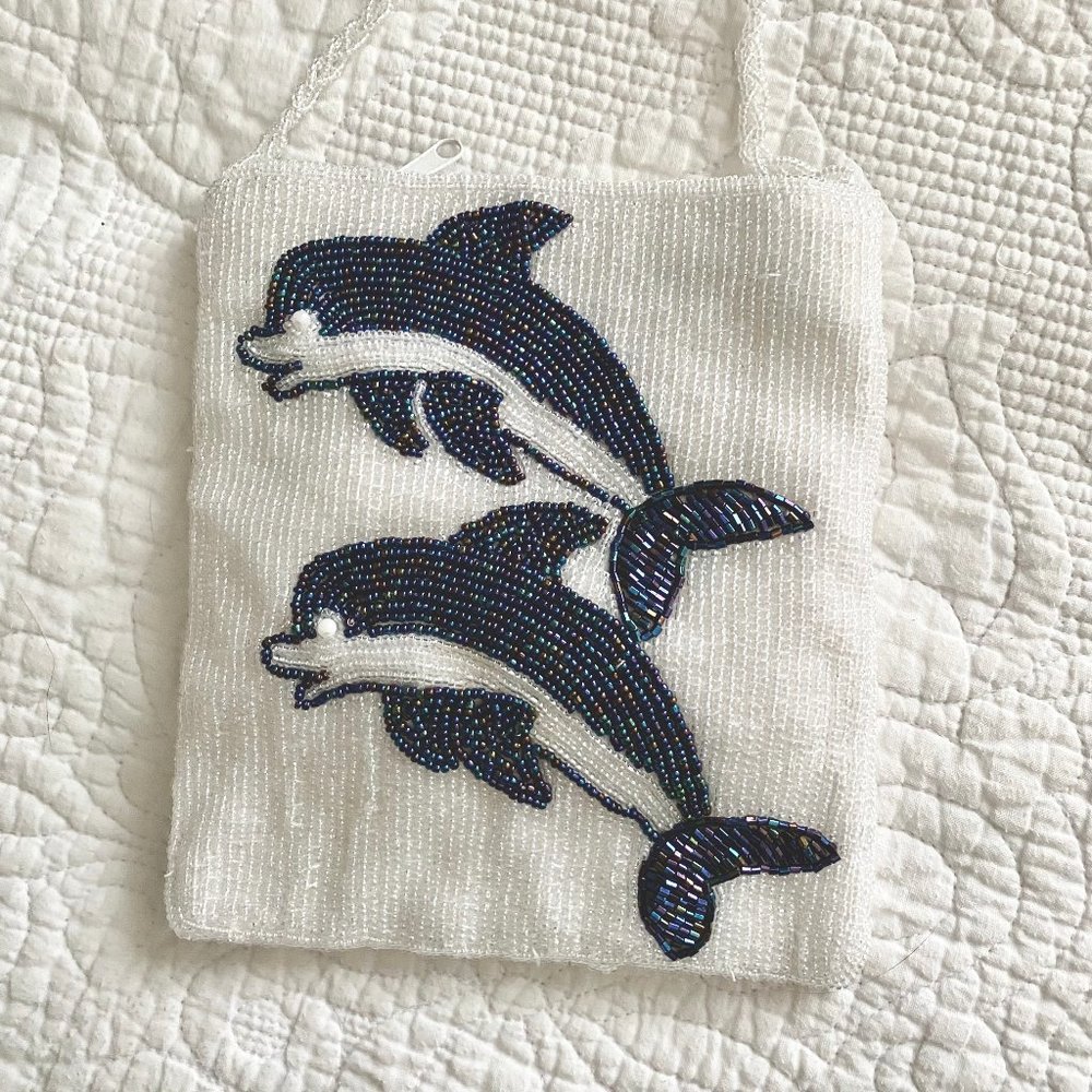 Vintage Handmade Beaded Crossbody Dolphin Bag